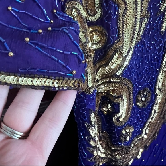 Vintage Deadstock Lawrence Kazar 100% Silk Beaded Cocktail Dress Glam size Large - Picture 12 of 16